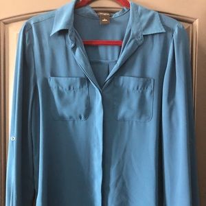 Ann Taylor chiffon blue button down. Lightly worn